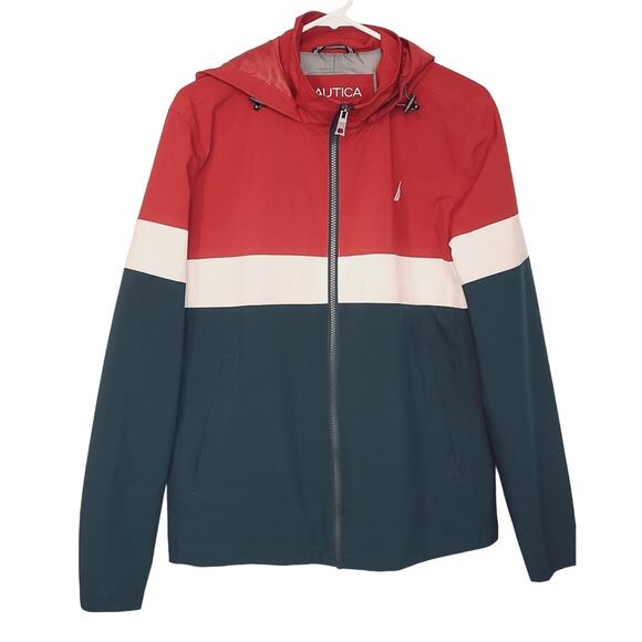 Nautica Color Block Hoodie Water & Wind Resistant Jacket Size Small - Picture 5 of 9